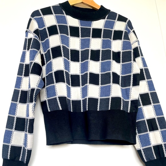 BNWOT BOSS REGULAR-FIT SWEATER WITH CHECK PATTERN AND SOLID RIBBING - Picture 6 of 12